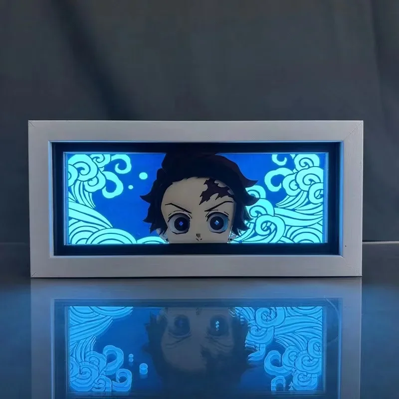 Demon Slayer Kimetsu No Yaiba Paper Cut Shadow Box for Home Decoration Manga Desk Lamp Anime Light Box Nezuko Kamado Light Toys