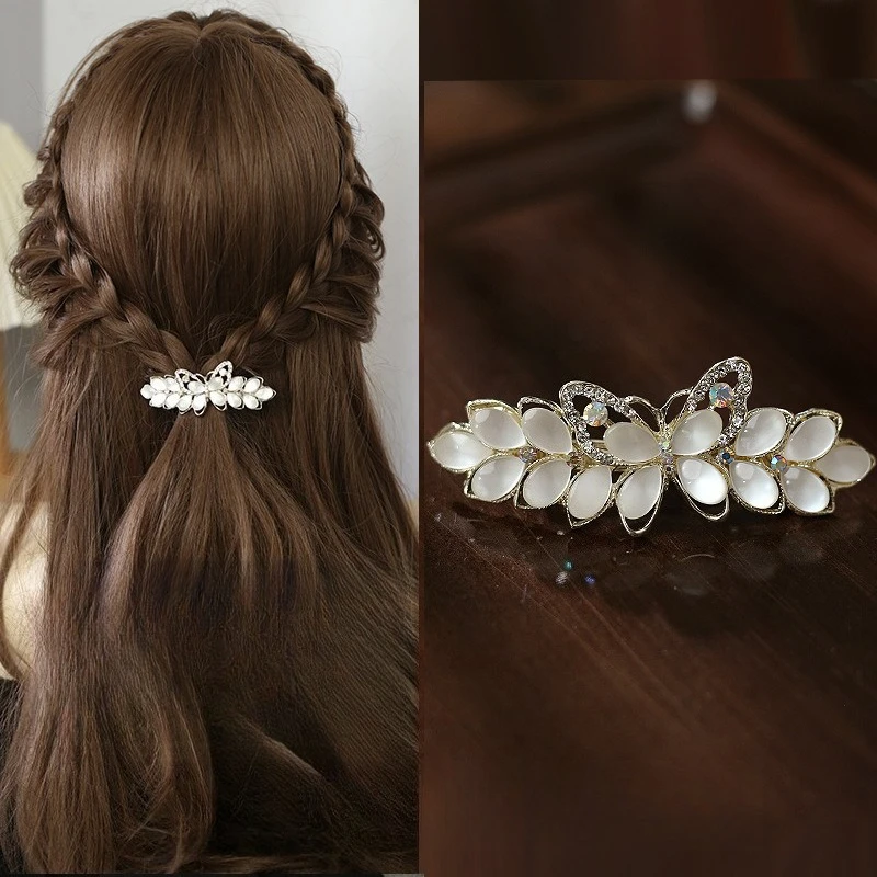 Modna spinka do włosów z imitacji kamienia kociego oka ze stopu cynku - elegancka pozioma spinka, uniwersalna ozdoba do włosów dla kobiet.