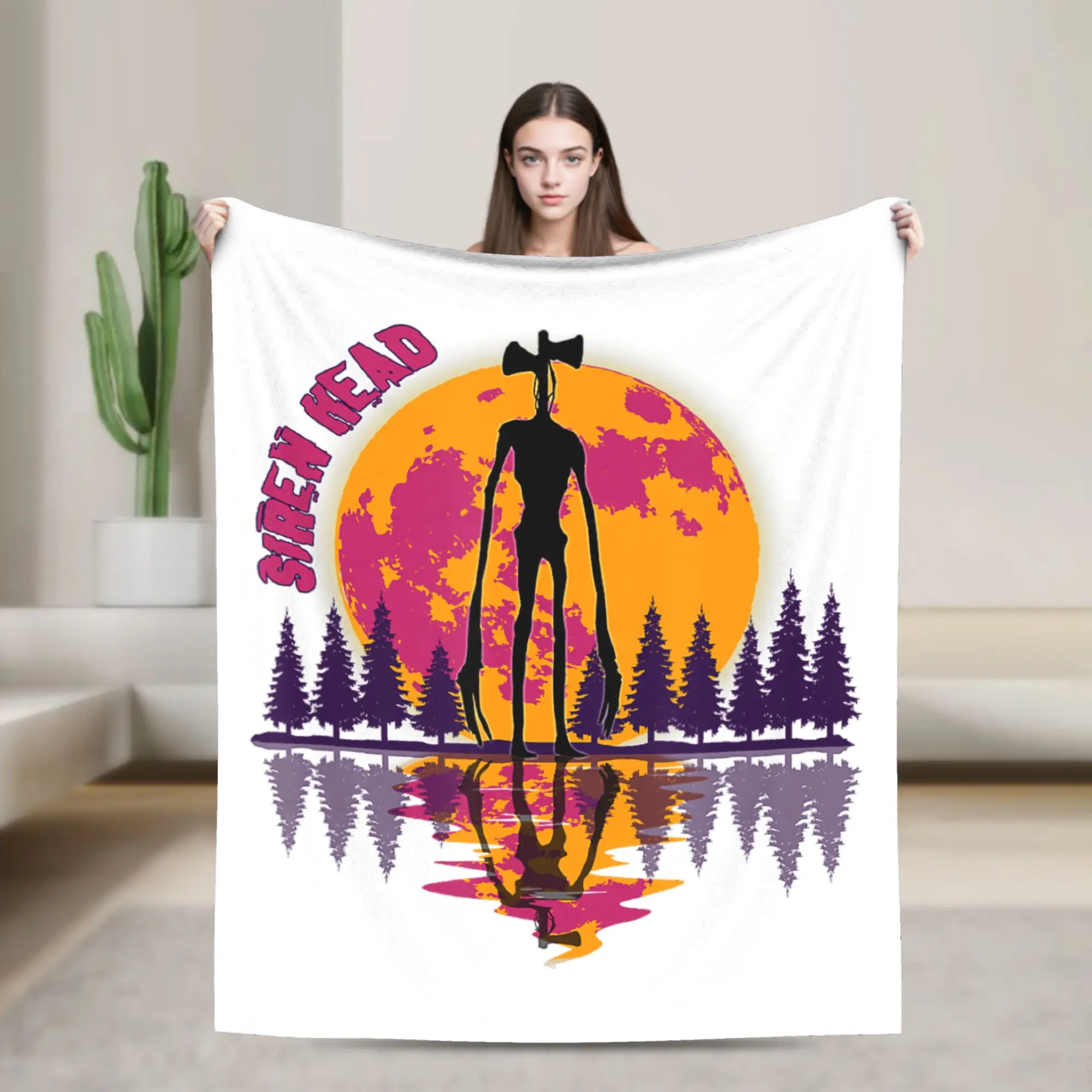 Kryptid Full Moon and Siren Head Blankets Velvet Summer Air Conditioning Multi-function Warm Throw Blankets for Home Bedspreads