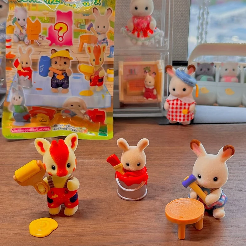 Sylvanian Families – porte-clés aveugle, figurines, ensemble de cuisine Original, jouets pour enfants pour filles, nouveau Style, sacs aveugles pour vêtements de travail