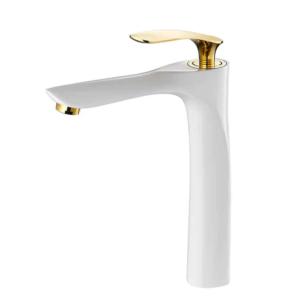 

Basin Faucets White Color Basin Mixer Tap Bathroom Faucet Hot and Cold Chrome Finish Brass Toilet Sink Water Crane Gold 228