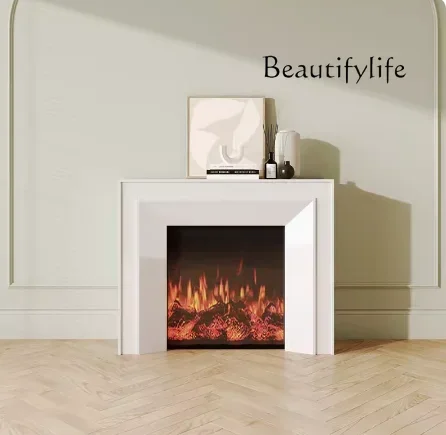 

S French fireplace TV cabinet American decorative fireplace cabinet simulation fire porch heating fireplace cream wind
