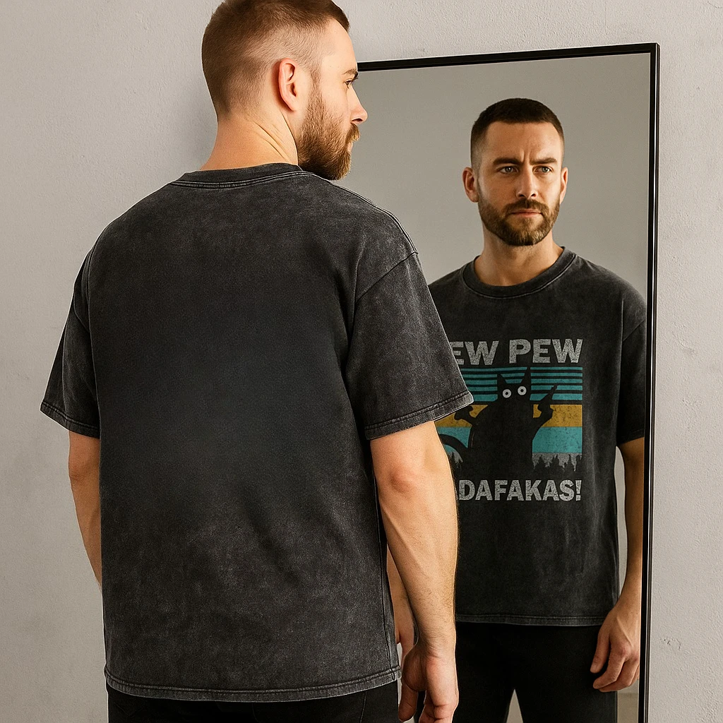 

COOLMIND DB cat Printed Cotton Acid Washed Exclusive Graphic Unisex T Shirt Cool Streetwear Men Tshirts Big Size Tee for men