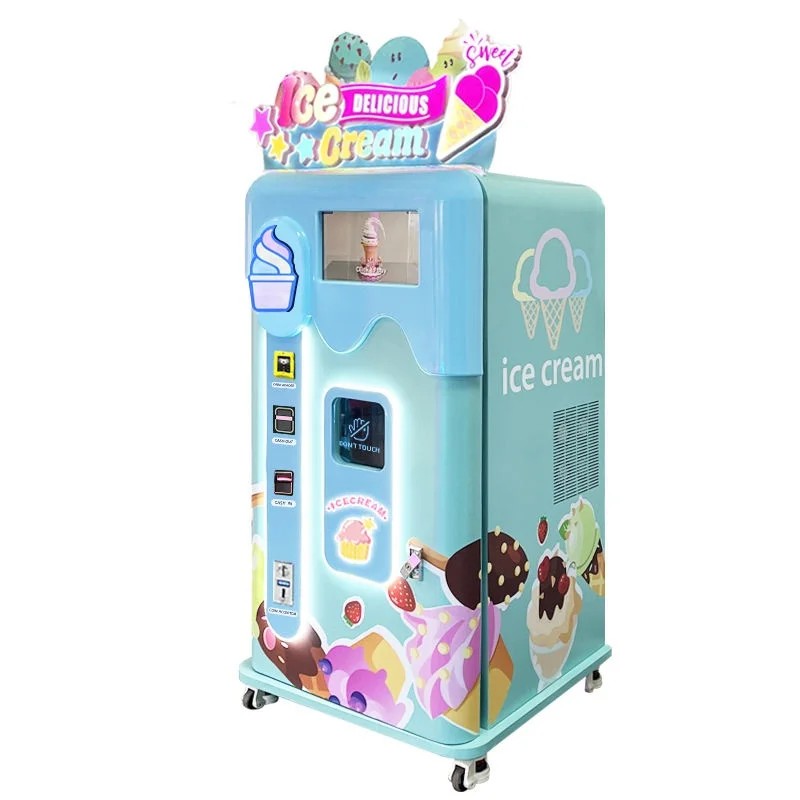 28L/H Commercial Automatic Soft Ice Cream Vending Machine Smart Making Ice Cream Machine For Shopping Mall  27 Inch Touch Screen