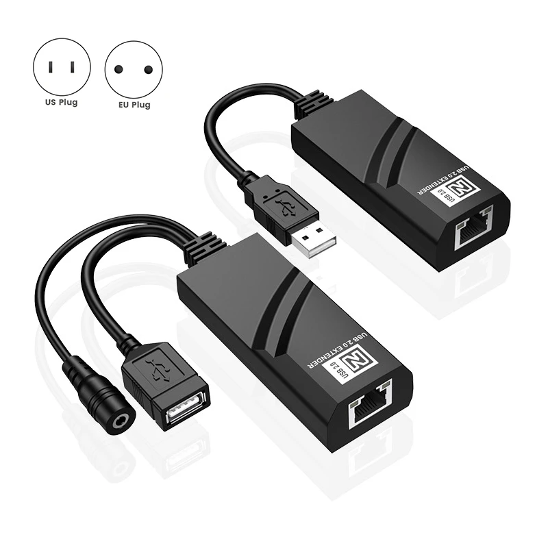 Przedłużacz USB 2.0 przez kabel Ethernet Cat5 Cat5e Cat6 Transfer do 100M odbiornika RJ45 z zasilaczem DC5V/2A