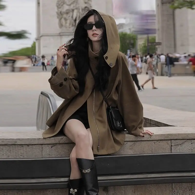 Blouse Jacket Cape Trench Coat Women's Spring/Fall A-line Loose-fitting Hooded New Comfortable Minimalist Casual Niche Versatile