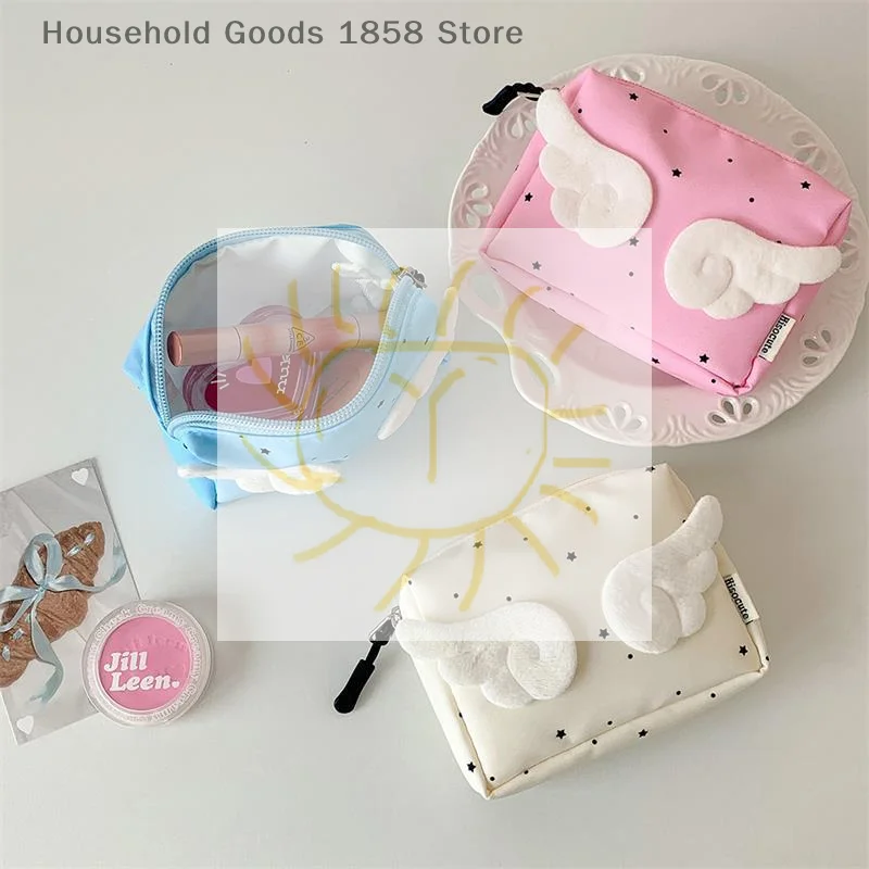 Sweet Angel Wing Star-bolsas de cosméticos para mujer, monedero, bolsa para auriculares, bolsa de almacenamiento de artículos pequeños de viaje de gran capacidad, regalos femeninos