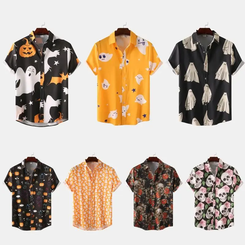 

New Halloween Hawaiian Men's Flower Shirt Comfortable Cotton Casual Shirt Classic Style Printed Pattern Unisex Design