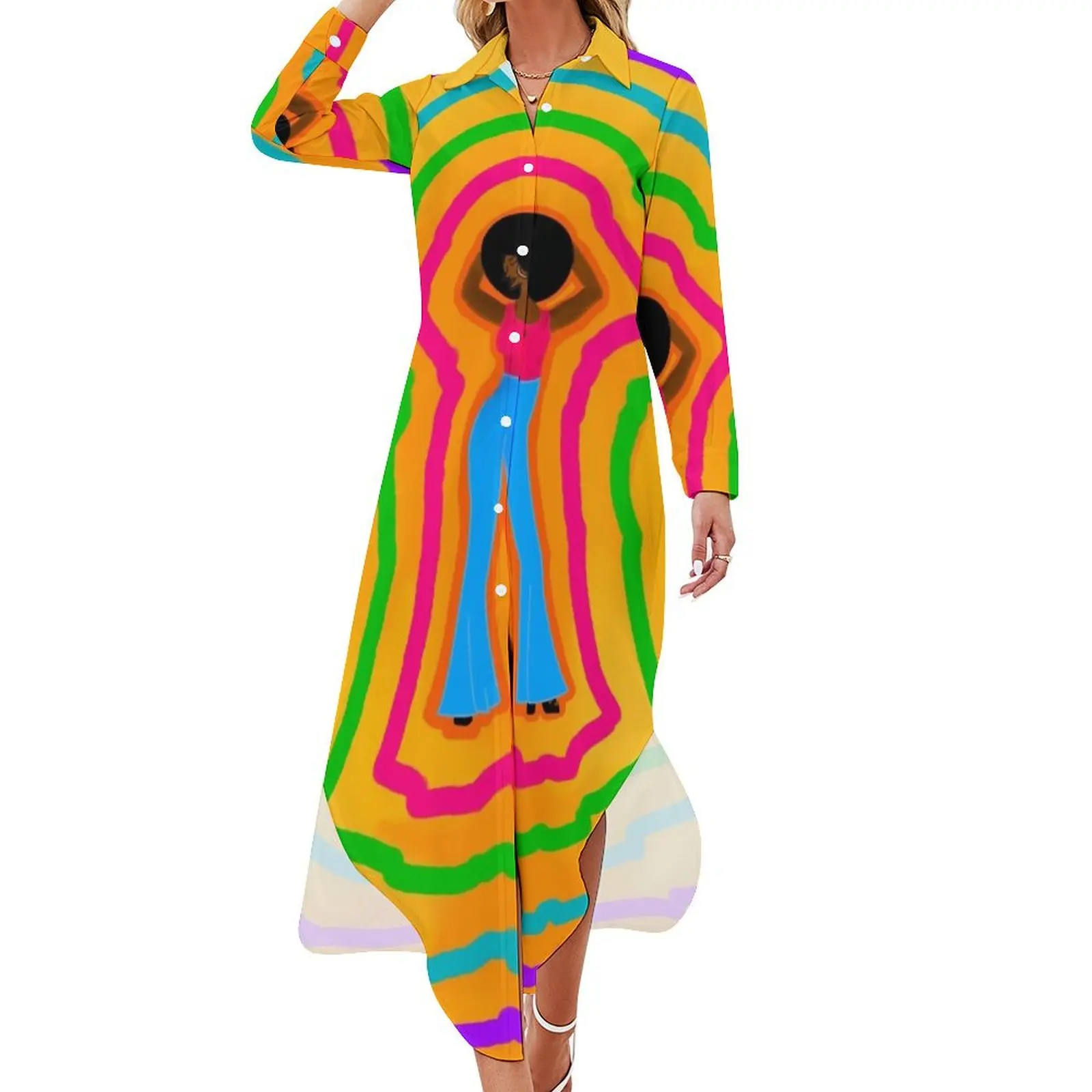 

Groovy Soul Train Pop Art Long Sleeved Shirt Dress african dresses for woman Dresses prom clothes