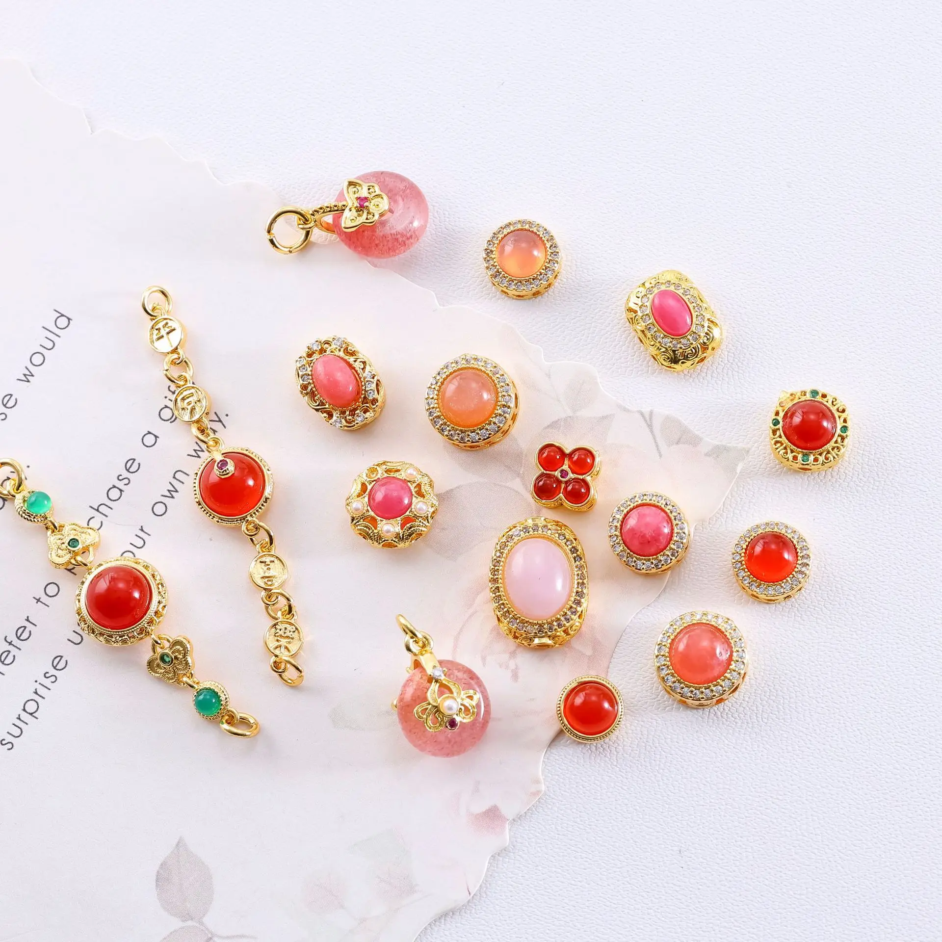 1pcs Red Agate Ring Face Multi-pass High-grade Jewelry Spacer Bead Accessories DIY Pearl Bracelet Necklace Materials Wholesales