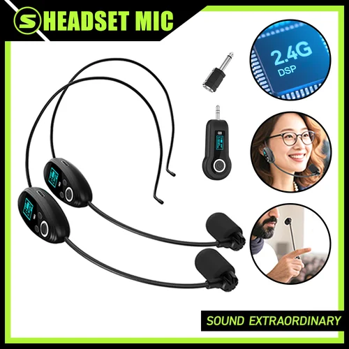 Transmisor de auriculares con micrófono inalámbrico de mano montado en la cabeza UHF de 2,4G con receptor recargable para amplificador de enseñanza de voz