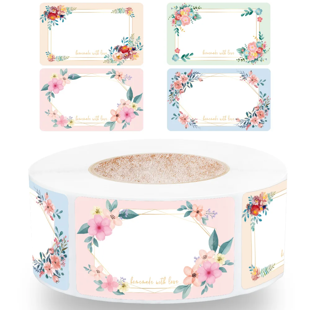 500 قطعة زهور جميلة اسم العلامات ملصقات مستطيل فارغة للكتابة Tags بها بنفسك العلامات هدية مغلف ذاتية اللصق ختم ملصقات الزخرفية