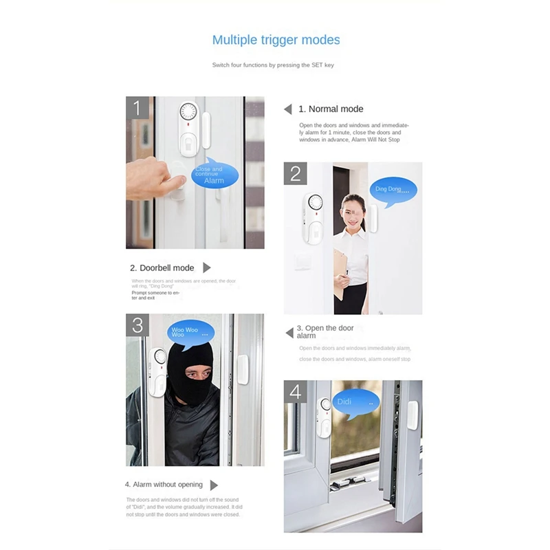 1Set Smart Door Window Sensor Smart Home Door Detectors Door And Window Burglar Alarms White