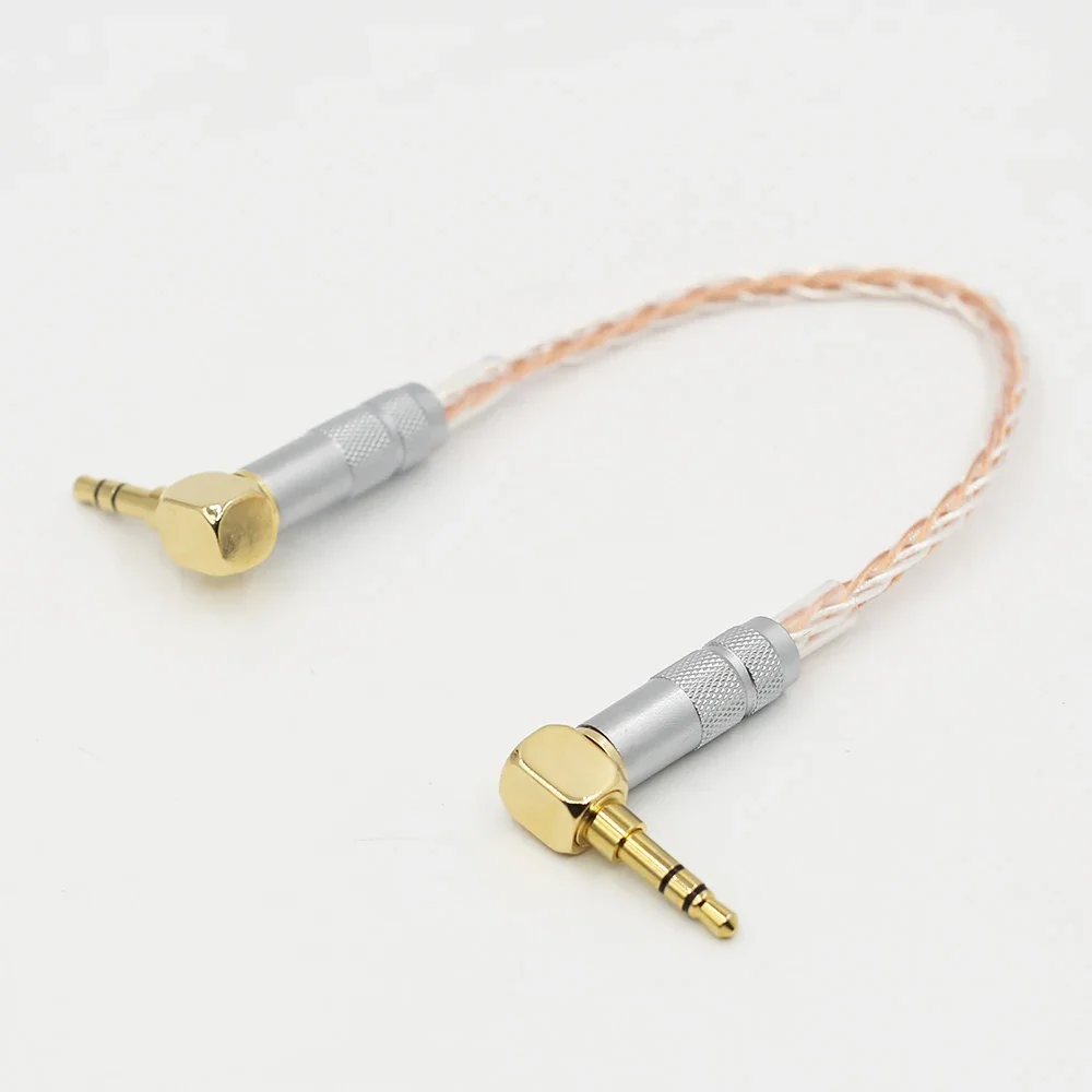 Hifi 8Croes Copper Silver Mixed 3Port 3.5mm Right Angle Male to Male Replacement for Headphones, iPods, iPhones, iPads