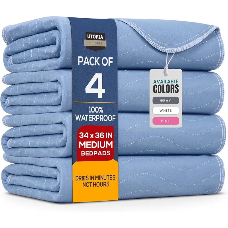 

Washable Underpads 34" x 36" (Pack of 4), Waterproof Reusable Hea y Absorbency Incontinence Bed Pads for Adults, Kids, Elderly a