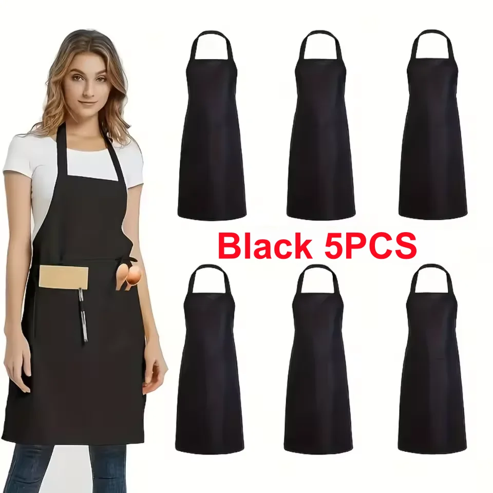 

5PCS Fashionable High-end Black Large Pocket Apron, Kitchen Apron, Perfect for Cooking, Barbecuing, and Outdoor Activities