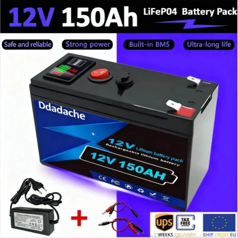 LiFePO4 12V 150Ah wiederaufladbare Lithiumbatterie, integriertes BMS, perfekt für Aufsitzspielzeug, Solarmodule, Fischfinder, Power Wheels