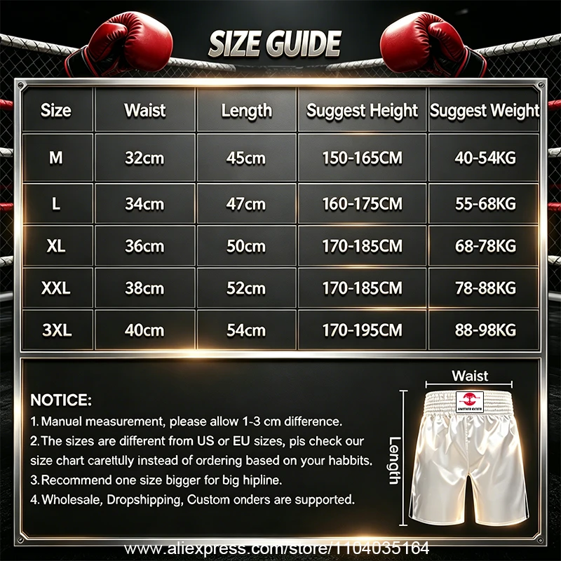 Satin Boxing Fight Trunks Quick Dry Side Split Free Movement Muay Thai Pants Loose Fit Sparring Training MMA Kickboxing Pants