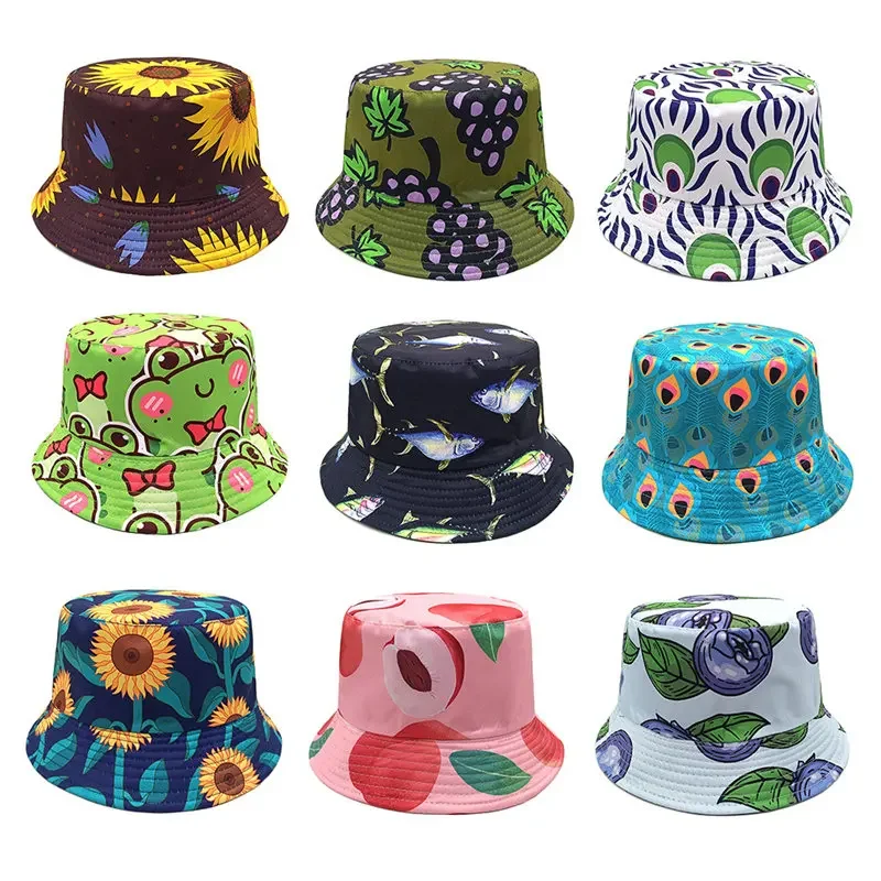 Four Seasons Polyester 16 Style Cartoon Print Bucket Hat Fisherman Hat Outdoor Travel Hat Sun Cap Hats for Men and Women 206