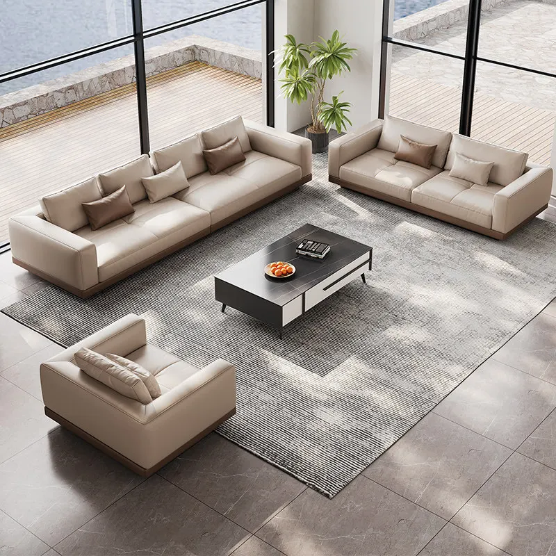 Office sofa light luxury high sense business leather reception guests casual coffee table combination three people negotiate VIP