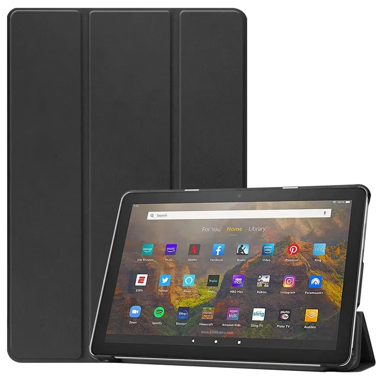 

Litch Skin PU Leather Tri-fold Stand Tablet Cover for Amazon Fire HD 10 (2021) - Black
