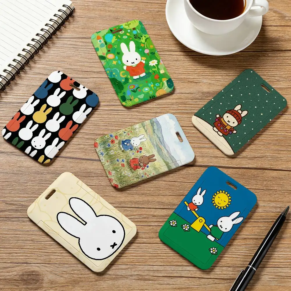 Cartoon M-Miffy Kartenhalter Mitarbeiterausweis-Hülle Lanyard Arbeitsausweis-Halter Namensschild-Kartenetui