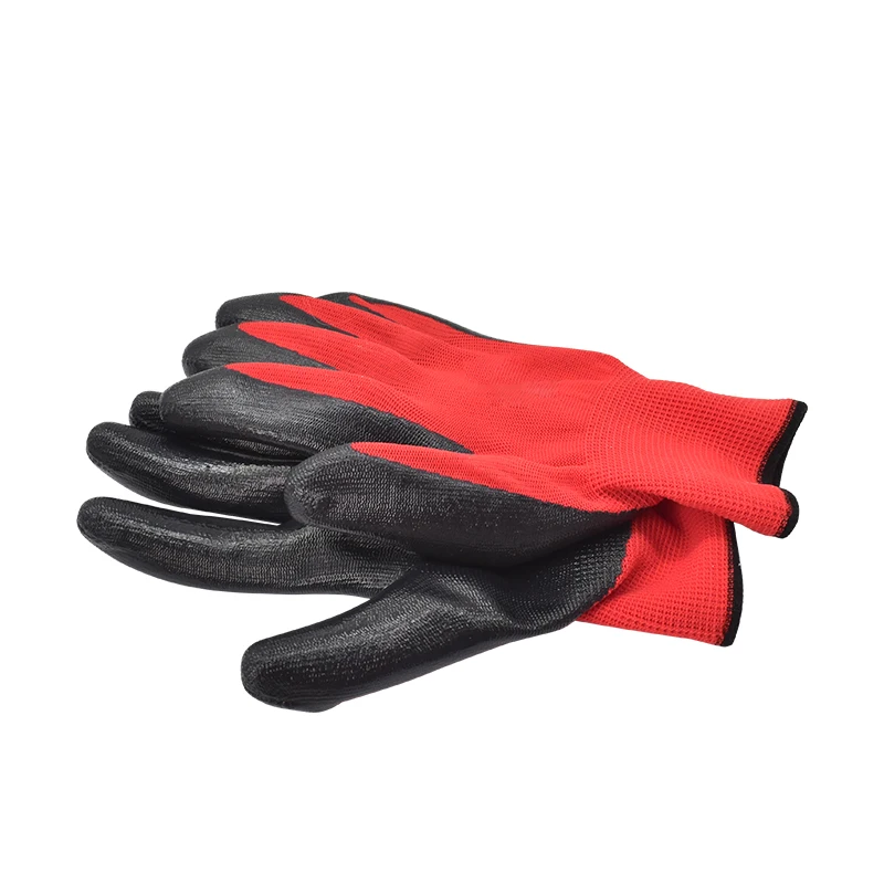 3 Pairs Red and Black Nylon Nitrile Labor Protection Gloves Thickened Wear-resistant Anti-slip Work Gloves Nylon Dipped Gloves