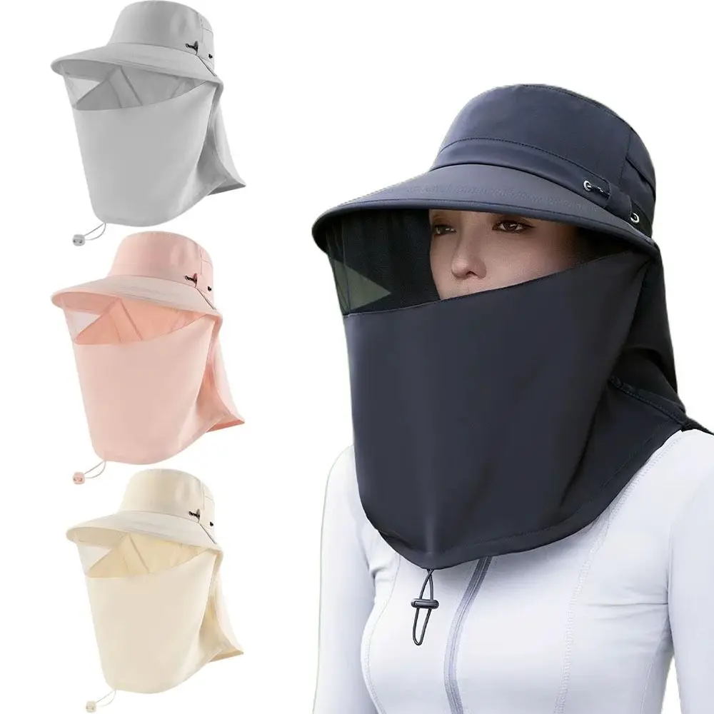 

Quick Drying Sun Protection Hat Adjustable Neck Guard Women Fisherman Hat Hollow Mesh Face Protector Wide Brim Bucket Hat Hiking