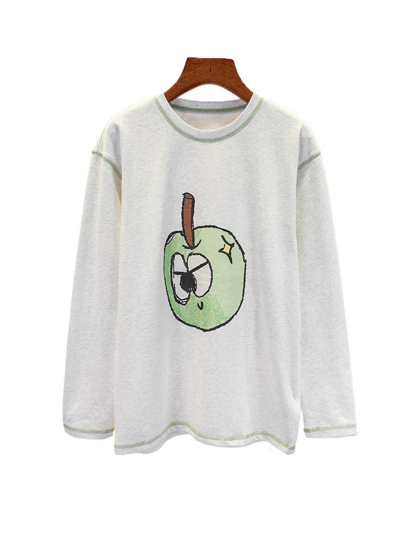 

Повседневная футболка с принтом для колледжа, женский топ, модный универсальный длинный све, круглый, Ne для поездок на работу, подходит для лета 20л.