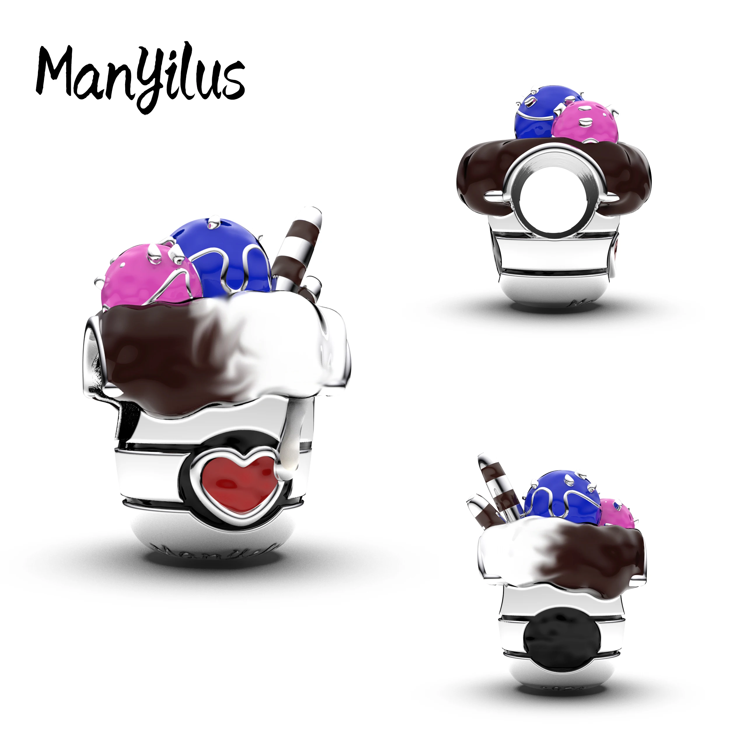 

Manyilus S925 Silver Ice Cream Sundae Charm for Original Bracelet, Colorful Food Jewelry Pendant DIY, Sweet Summer Fun Gift