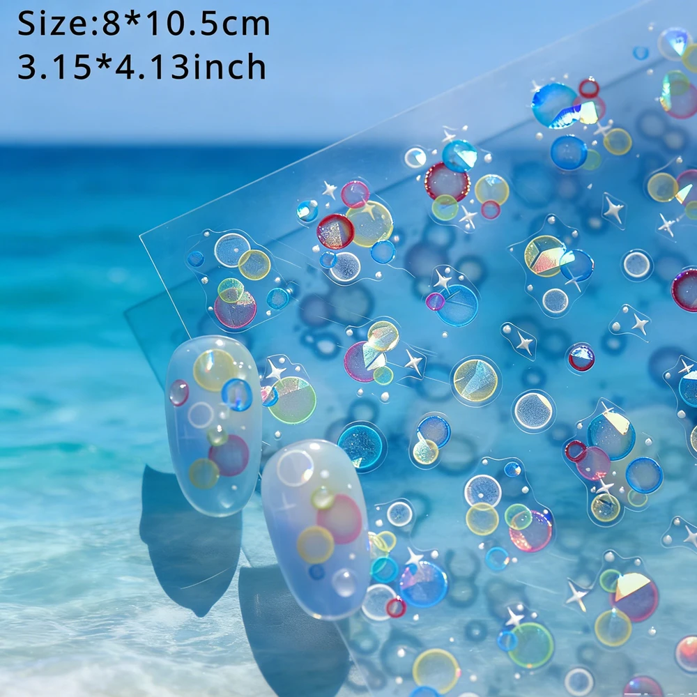 1Pcs 5D Colorful Bubble Nail Art Sticker Fantasy Starlight Bubbles Self-Adhesive Nails Decals for Women Summer Manicure Sliders