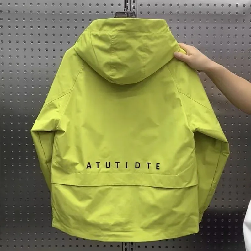 سترة رجالية فضفاضة بغطاء للرأس لفصلي الربيع والخريف، بأسلوب كوري عصري للشباب، مقاومة للرياح، مصنوعة من ألياف البوليستر، بأكما...