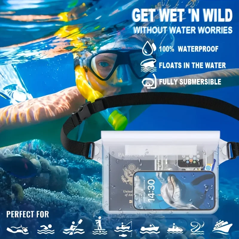 Large Capacity Phone Bag, Three-layer Sealed Touch Screen Phone Waist Bag, Adjustable Beach Bag, Phone Storage Bag