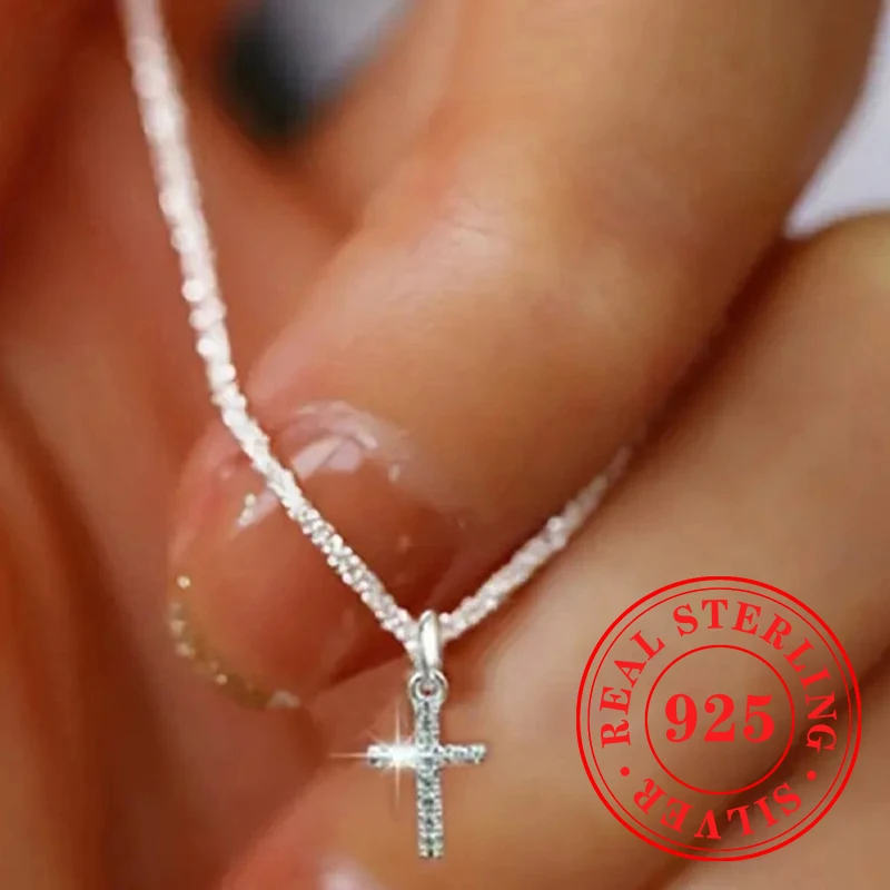 Huitan Shiny Cross Pendant Necklace with CZ for Women Trendy Sparkling Attractive Party Jewelry Elegant Delicate Neck Accessory