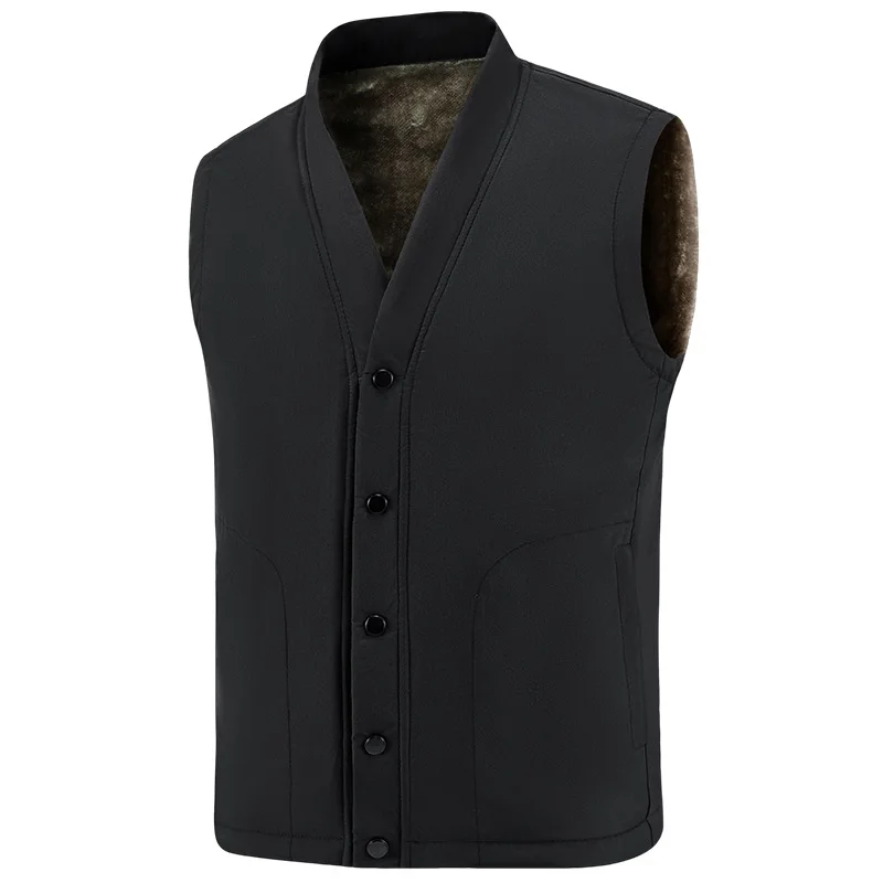Minsu 2025 New V-neck Vest with Fleece Lining, Thickened for Middle-aged and Elderly, Plus-size Vest Jacket