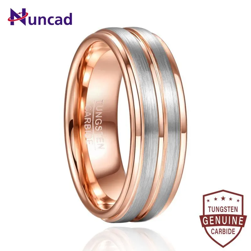 

Nuncad 8mm Electroplated Rose Gold Frosted Tungsten Steel Ring For Men Groove Wedding Band Gift Size US7-12