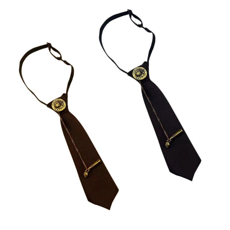 Adjustable Pre Tied Necktie with Bear Accent Chain for School and Everyday Use