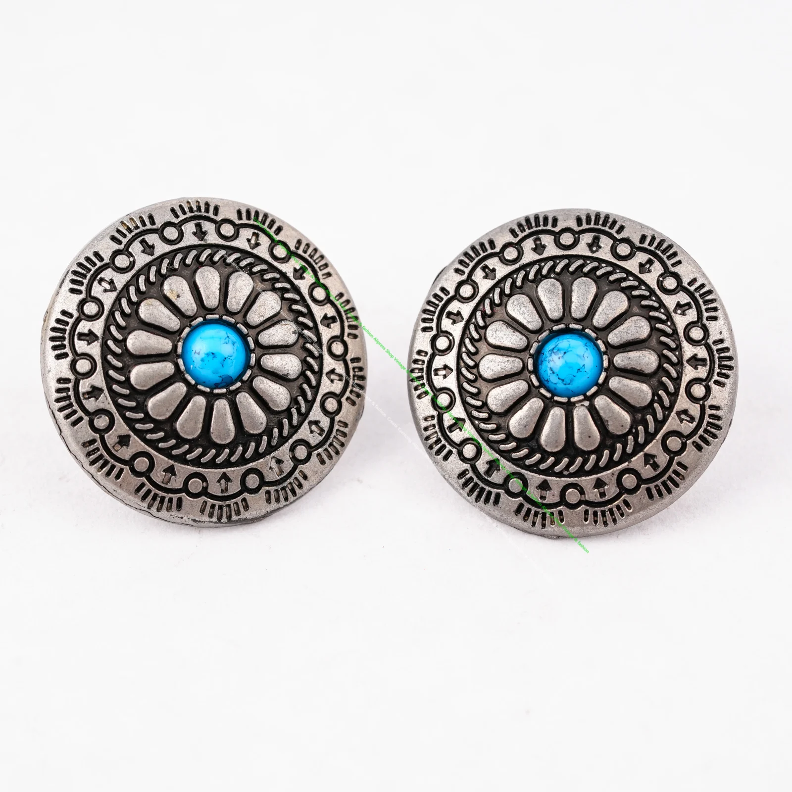 ROUND ANTIQUE SILVER WESTERN LEATHERCRAFT COWBOY FLOWER EQUESTRIAN SADDLE CONCHOS SCREW