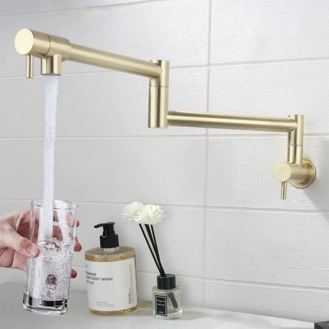 brushed-gold-pot-filler-tap-wall-mounted-foldable-stainless-steel-kitchen-faucet-single-cold-sink-tap-rotate-folding-spout