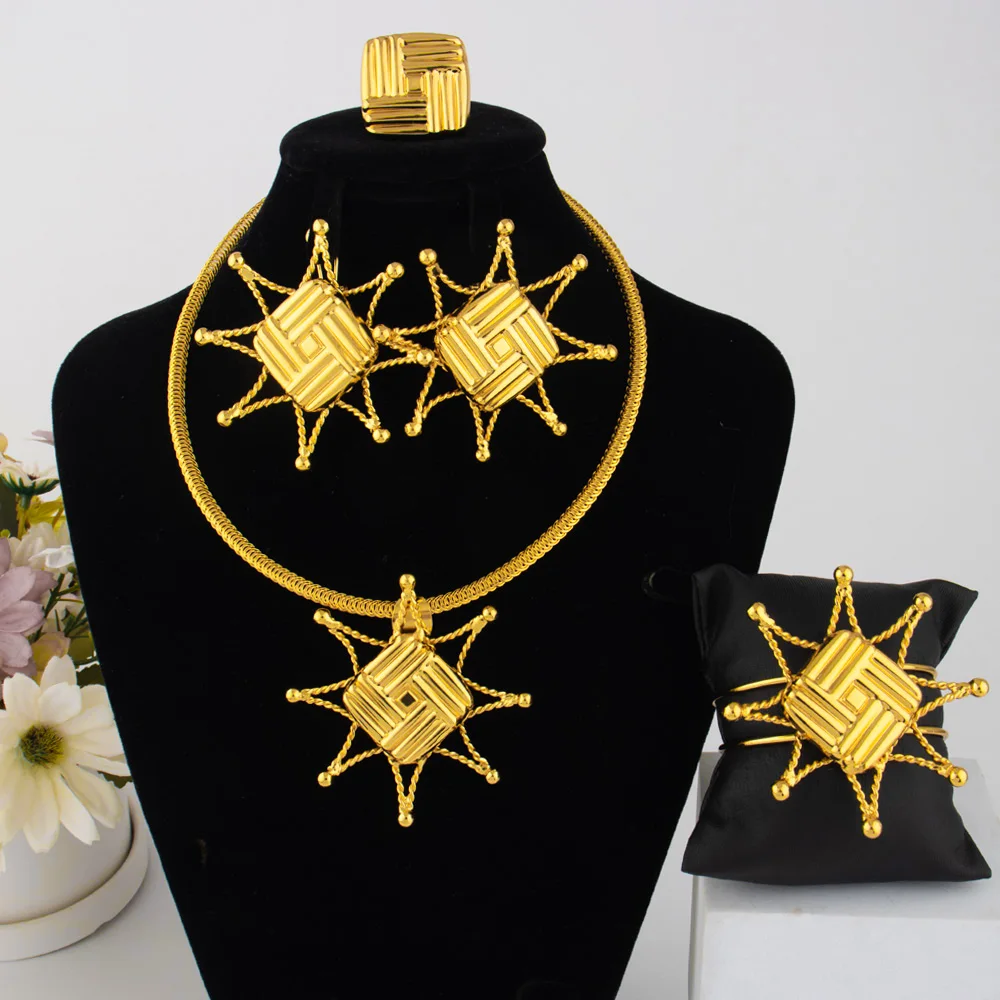 

Saudi Arabia 24K Gold Color Ethiopia Eritrea Ethnic Necklace Earring Ring Bracelet Jewelry Africa Wedding Party Gifts