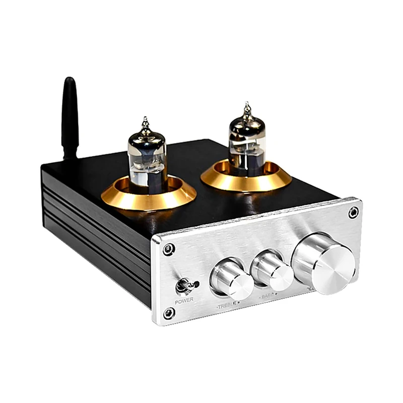 New Buffer HiFi 6J5 Bluetooth 4.2 Tube Preamp Amplifier Stereo Preamplifier with Treble Bass Tone Ajustment(Silver)