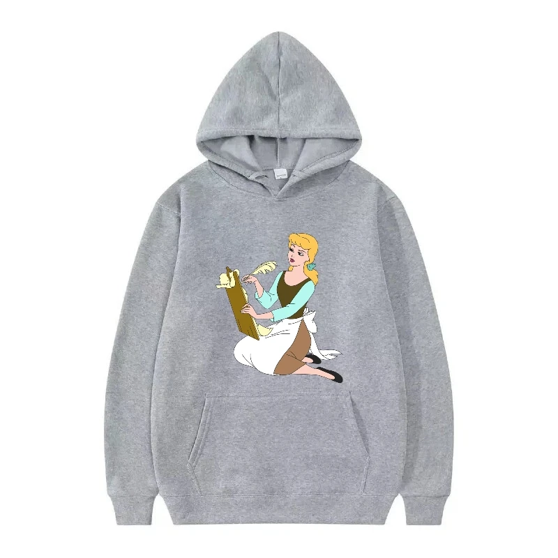 Disney Prinzessin Muster Frau Cartoon Print Lose Schwarz Winter Mode Tops Kleidung Pullover Damen Günstige Hoodies Sweatshirts