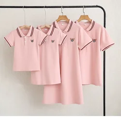 Family Matching Clothes Summer Mother Kids Dresses Cotton Couple Family Look Father Son Polo T-Shirts Tops Mom Daughter Dress