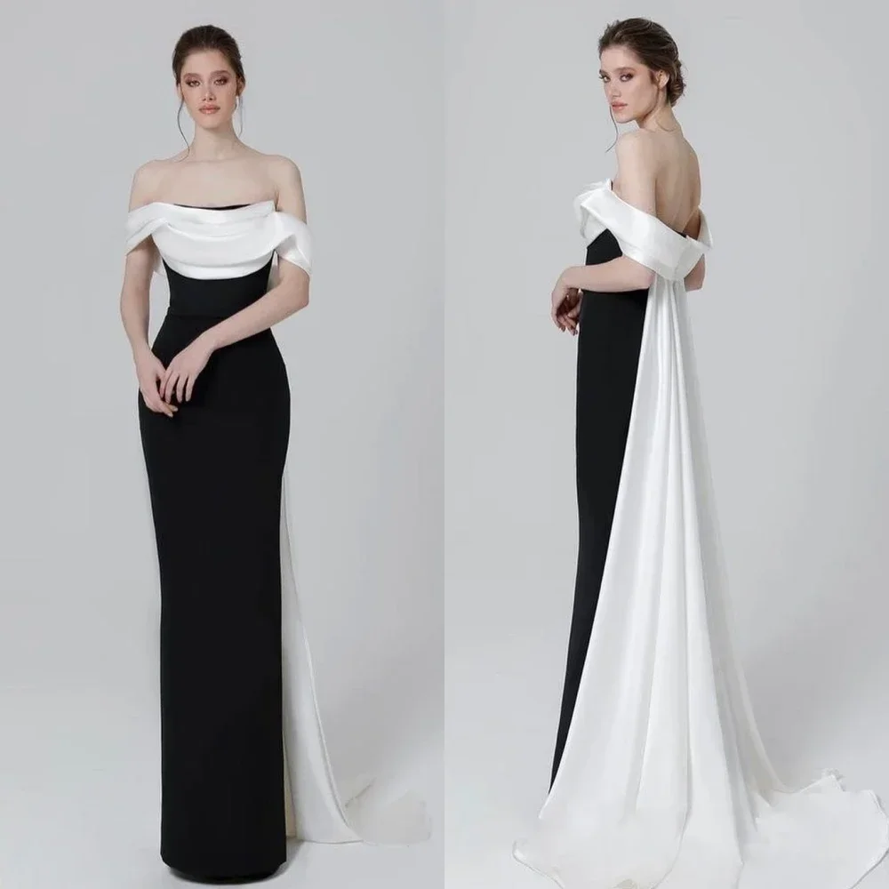 

Simple High Quality Off-the-shoulder Sheath Formal Draped Sweep/Brush Skirts Prom Dress فساتين سهره Exquisite Modern Style