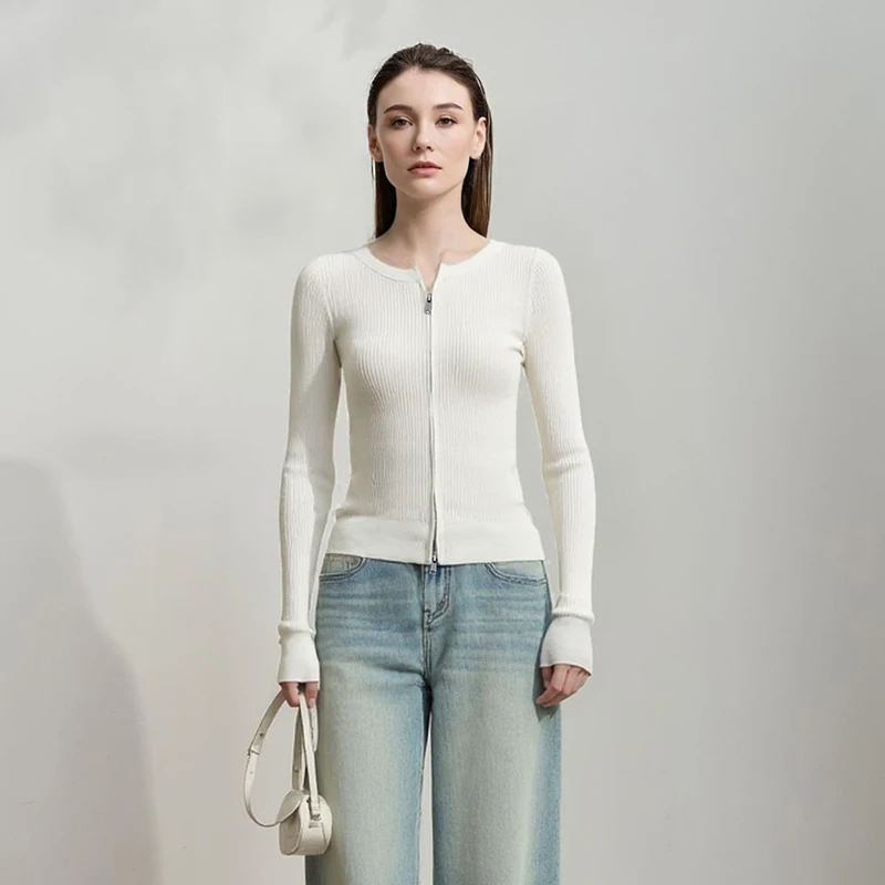 Amii Women's Slim Fit Cardigan Spring Autumn Knit Top
