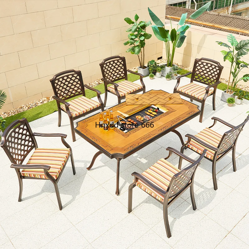 Outdoor leisure barbecue tables and chairs courtyard home outdoor multi-function