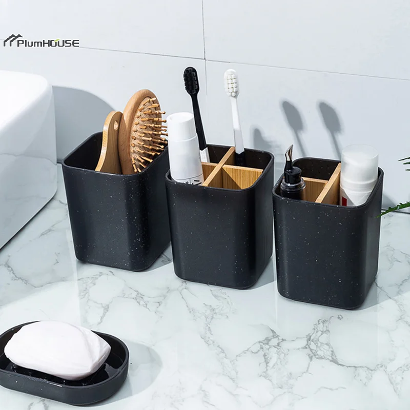 Bamboo Toothbrush Holder 4 Slots Naturally Eco Friendly Toothbrushes Caddy Bathroom Antibacterial Pot Toothbrush Tumbler