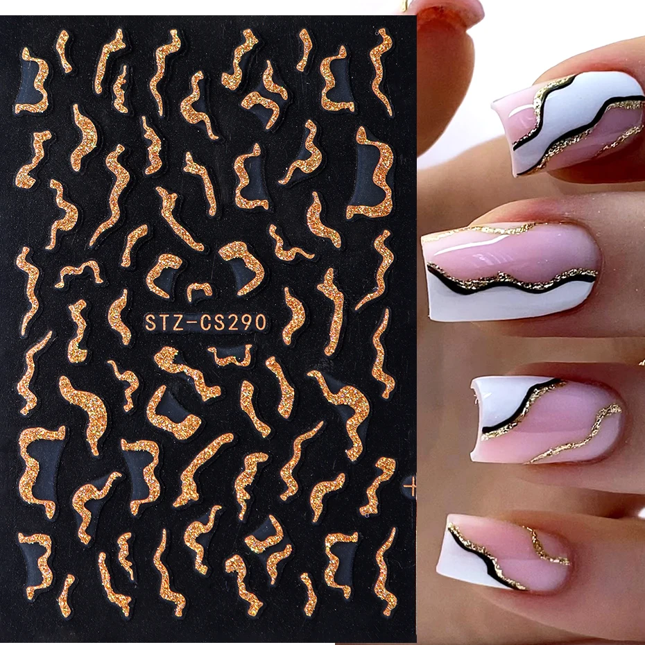 Shiny Glitter Gold Silver Nail Sticker Swirl Stripe Lines Nail Art Decal Adhesive Chrome French Tips Manicure Decorations