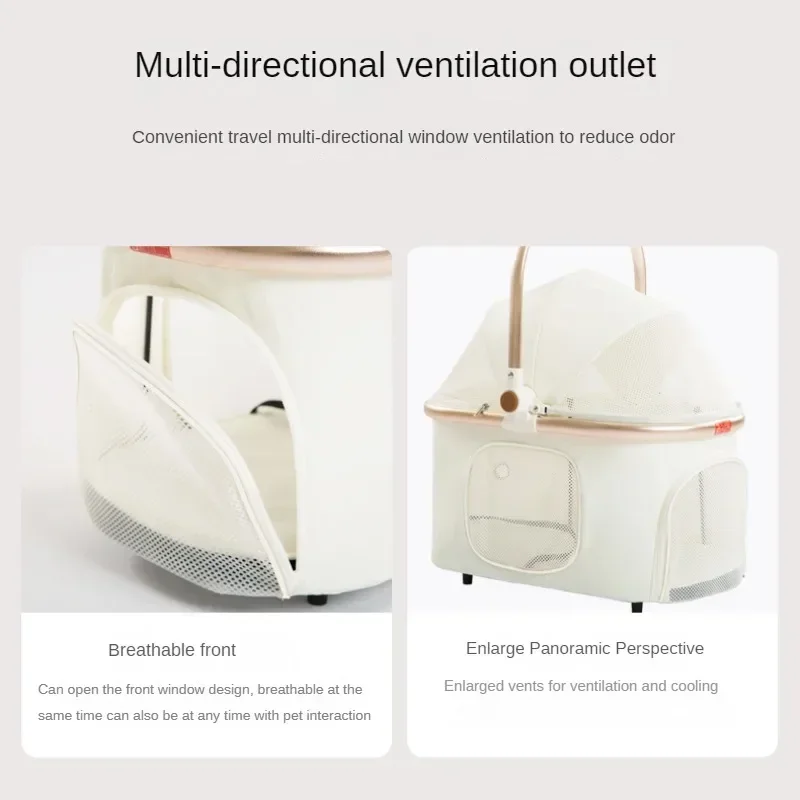 Lightweight White High-view Pet Stroller Multifunctional Dog Stroller Breathable Pet Stroller High-looking Pet Car