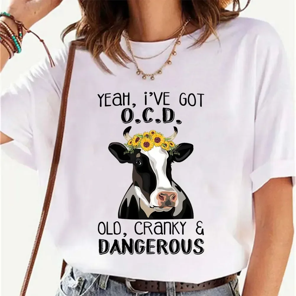 Cow Yeah I've Got OCD Old Cranky & Dangerous Print T-shrit for Women Clothes Short Sleeve T-shirt Creative Personalized Tee Tops